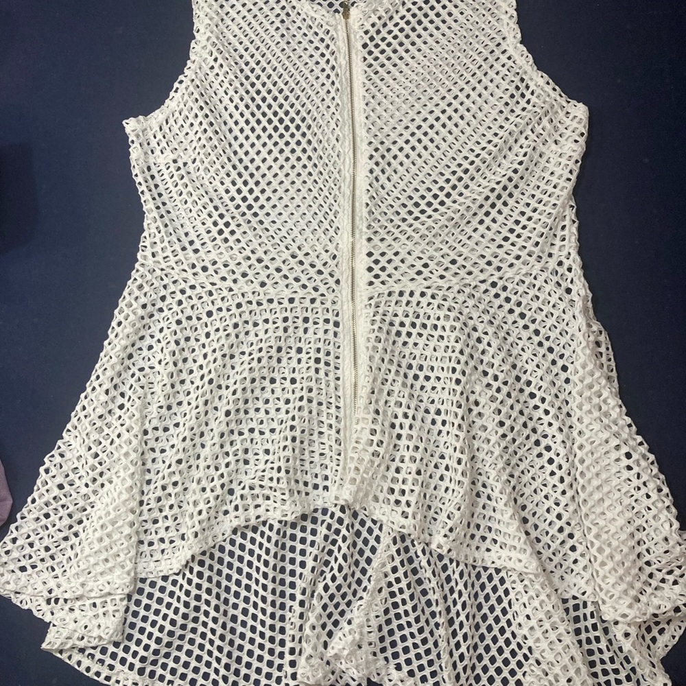 Elegant White Mesh Swim Coverup